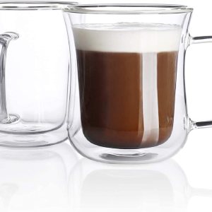 QIJIAHUI Tazas de café de vidrio, capacidad de 8 onzas, 8.5 fl oz, aislamiento de doble pared, lindas tazas de café con leche para niños, café con QIJIAHUI Tazas de café de vidrio, capacidad de 8 onzas, 8.5 fl oz, aislamiento de doble pared, lindas tazas de café con leche para niños, café con