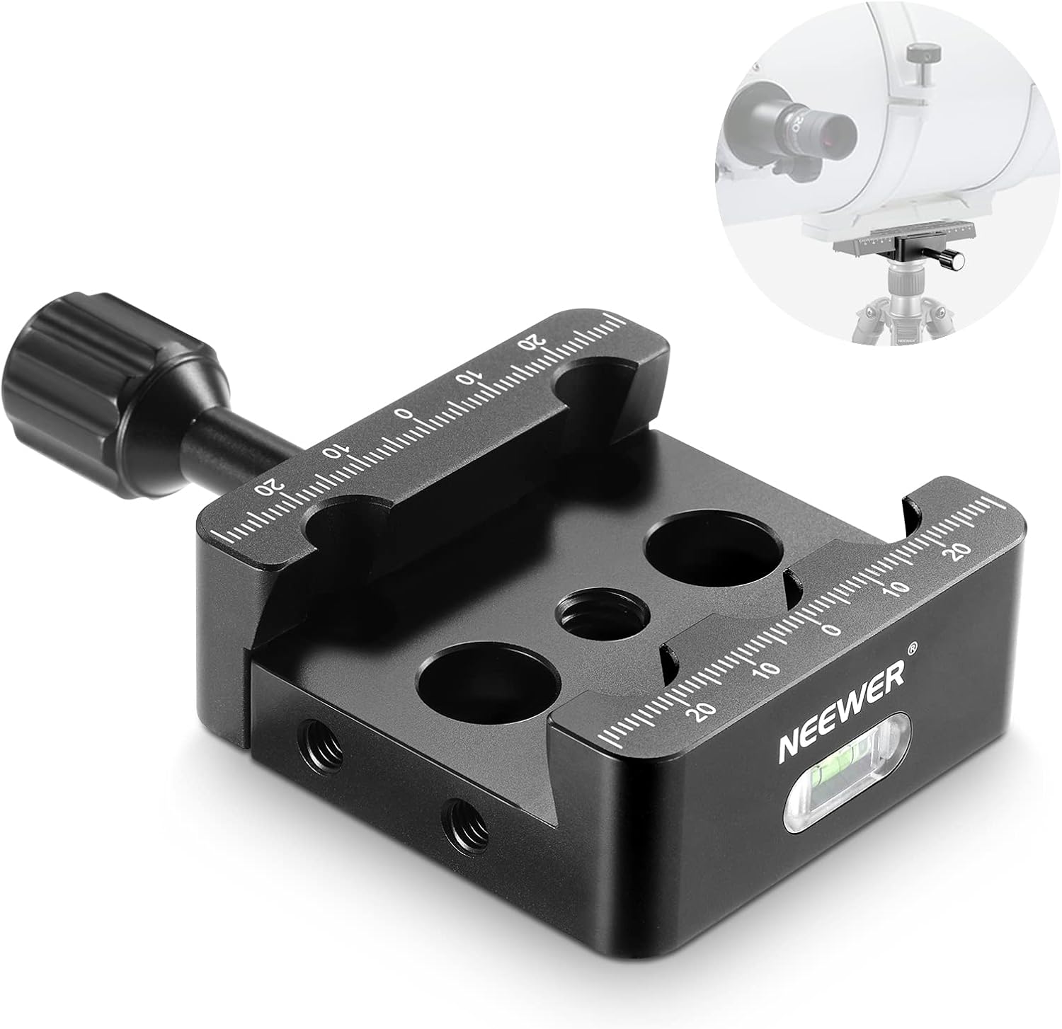 NEEWER Soporte para telescopio trípode adaptador base abrazadera de sillín para barras de cola de milano estilo Vixen, con orificios avellanados M6