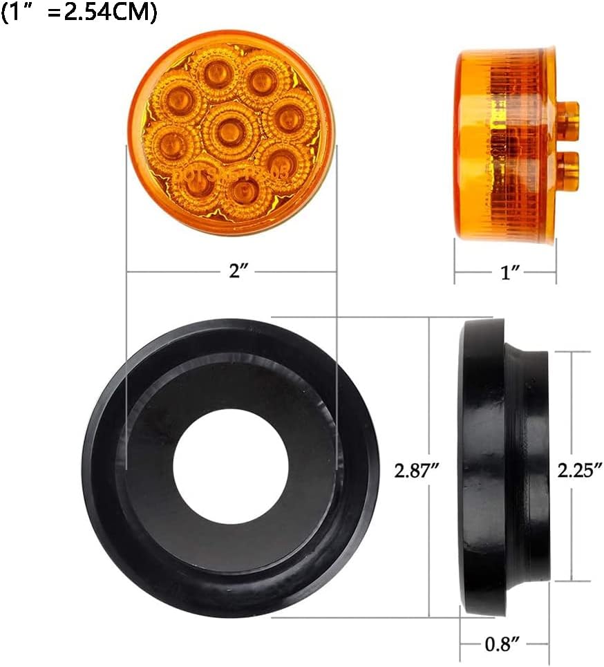 Baceyong Luces de marcador de remolque, 10 luces redondas de remolque ámbar de 2 pulgadas para camiones de caravana, luces de marcador de