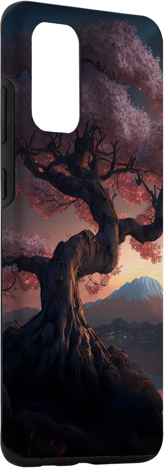Galaxy S20+ Cherry Blossom Sakura Mountain Sunset Funda de estilo cinematográfico épico