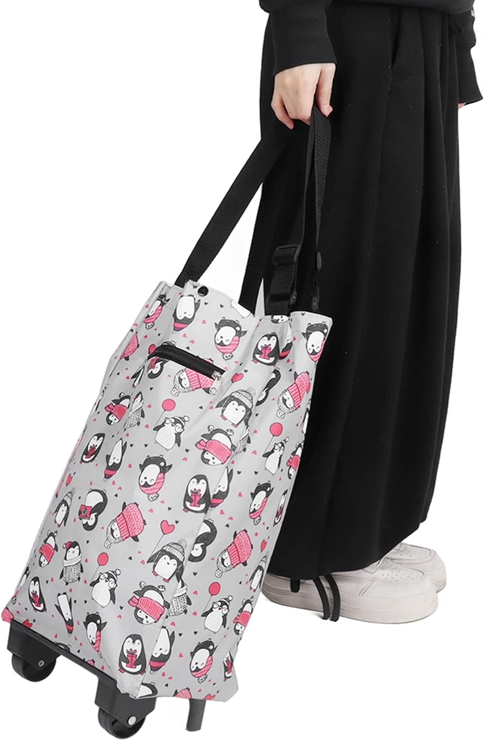 Carrito de compras, carrito de compras de comestibles y domésticos con ruedas, fácilmente plegable y portátil para ahorrar espacio y resistente,