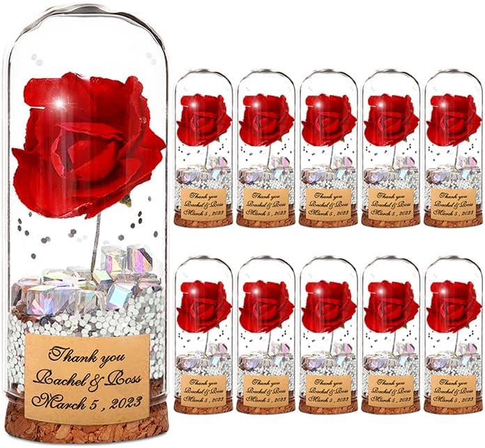 CATABUBU Suministros de decoración de fiesta de boda con cuentas blancas y rosas rojas, 11 piezas de bestia de belleza, regalos de recuerdo,