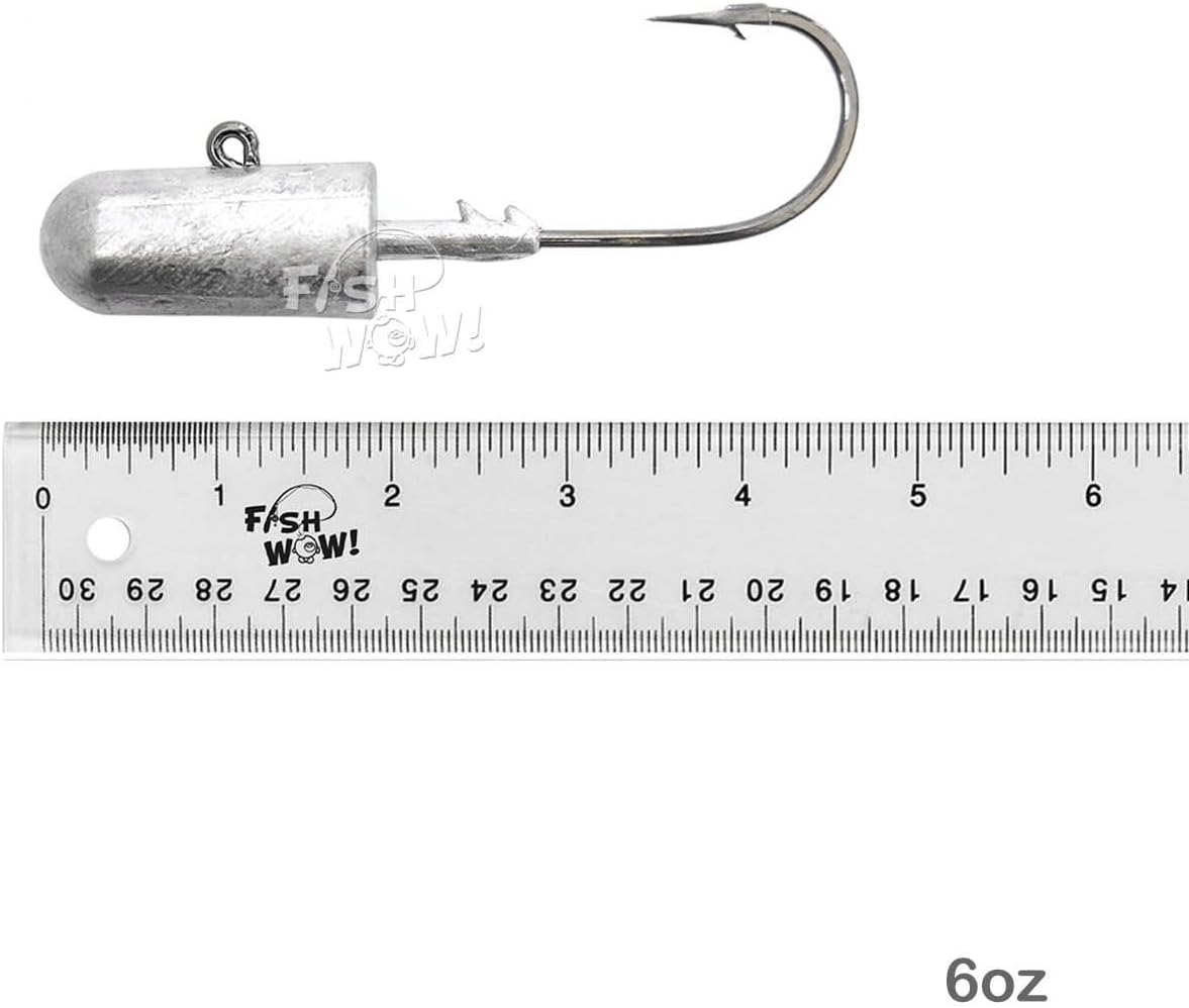 2 piezas Fish WOW! 6oz Glow Bullet Jighead Plain Jig Head Spin Fish Bait Pesado Swimbait sin pintar Cabezas de Plantilla con 32786 MUSTAD 100 Gancho