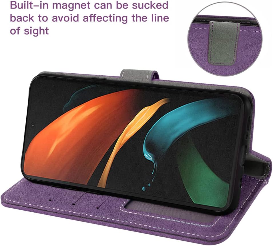 Asuwish Compatible con Samsung Galaxy Z Fold 3 5G 2021 Funda tipo cartera y correa para la muñeca, soporte para tarjetas de crédito, soporte a