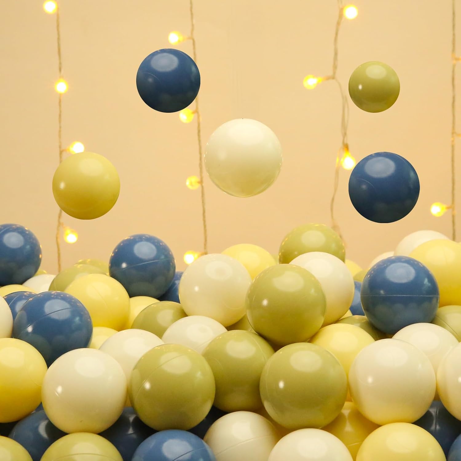 TRENDPLAY Big Ball Pit Balls  Diversión de 2.75 pulgadas para el desarrollo sensorial y físico de los niños, crema+verde matcha+amarillo caramelo +