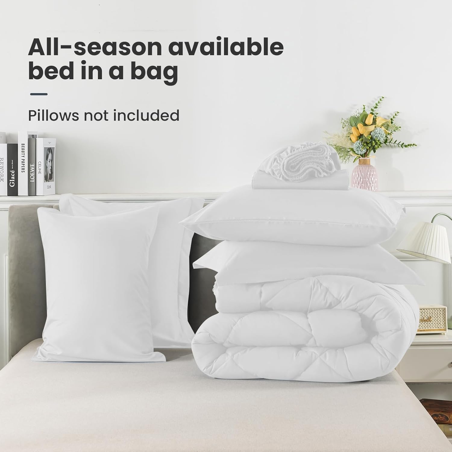 Juego de edredón tamaño King, 7 piezas de cama en una bolsa, juegos de ropa de cama con edredón ligero acolchado suave para todas las estaciones,