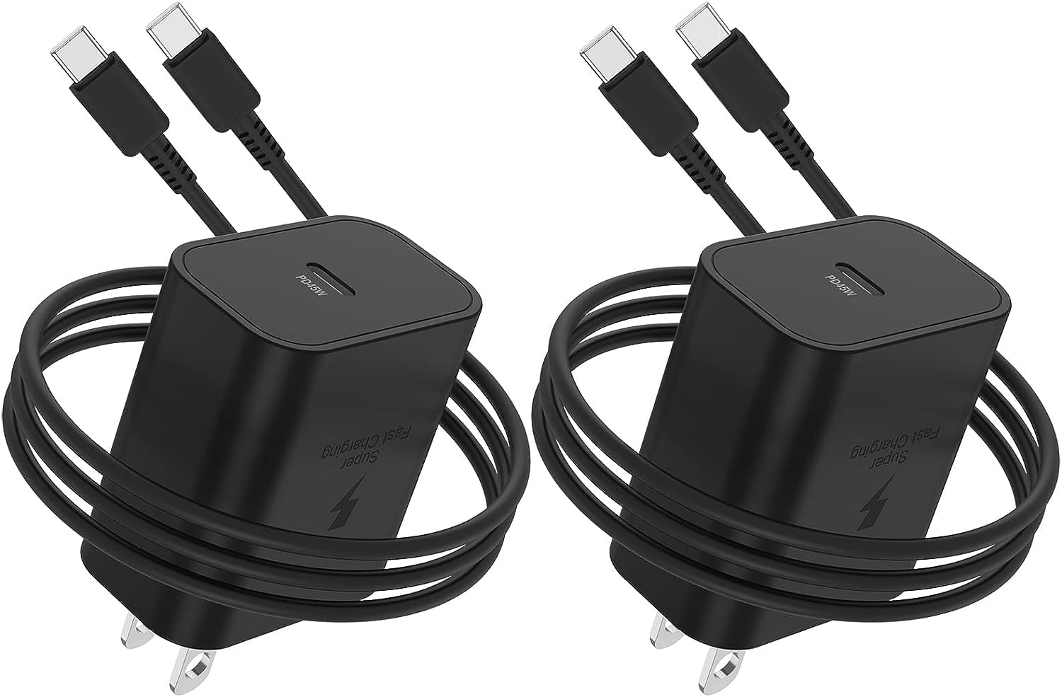 Paquete de 2 cargadores súper rápidos de 45 W tipo C, enchufe USB C de carga de pared y cable de cargador de teléfono Android de 6 pies para Samsung