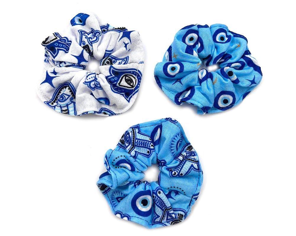 Coletero elástico de algodón suave con diseño de mano Hamsa de mal de ojo, regalo hecho a mano para mujer, accesorios bohemios (turquesa)