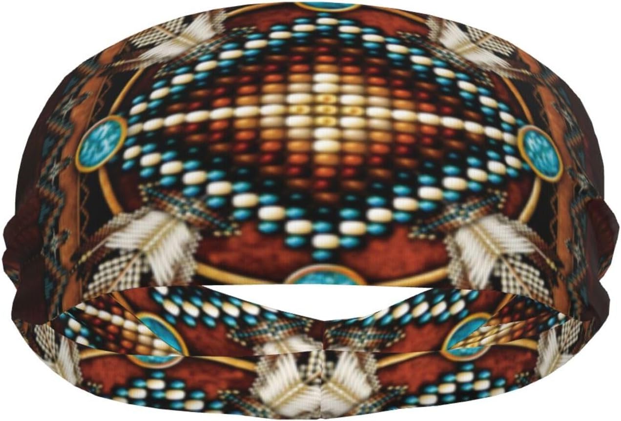 Diademas indias nativas americanas para hombres y mujeres, banda para el sudor retro y diadema deportiva para correr, entrenamiento de yoga