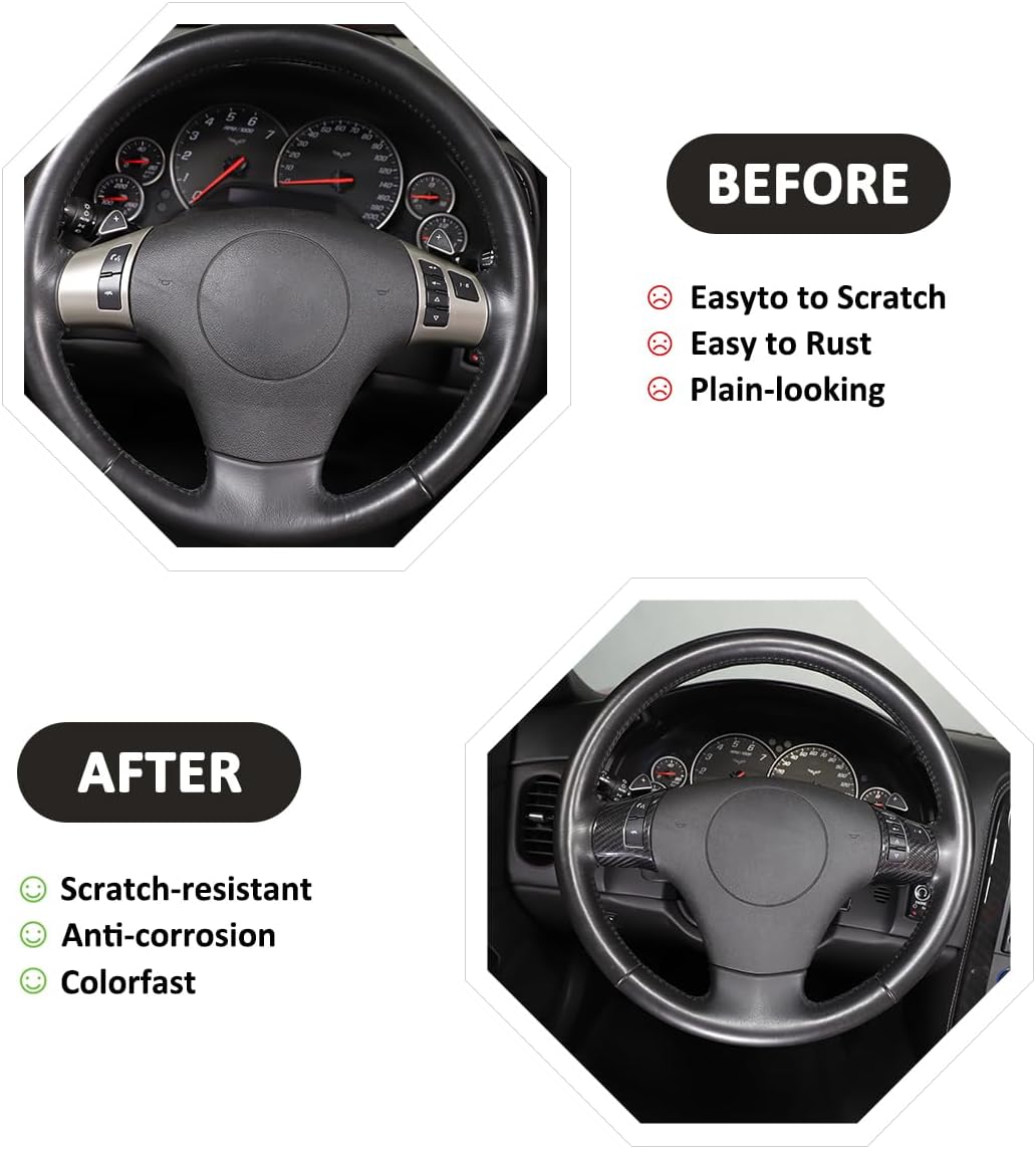 Adhesivos de botón de volante de automóvil de fibra de carbono suave para Chevrolet Corvette C6 2005-2013 (100% fibra de carbono real, negro)
