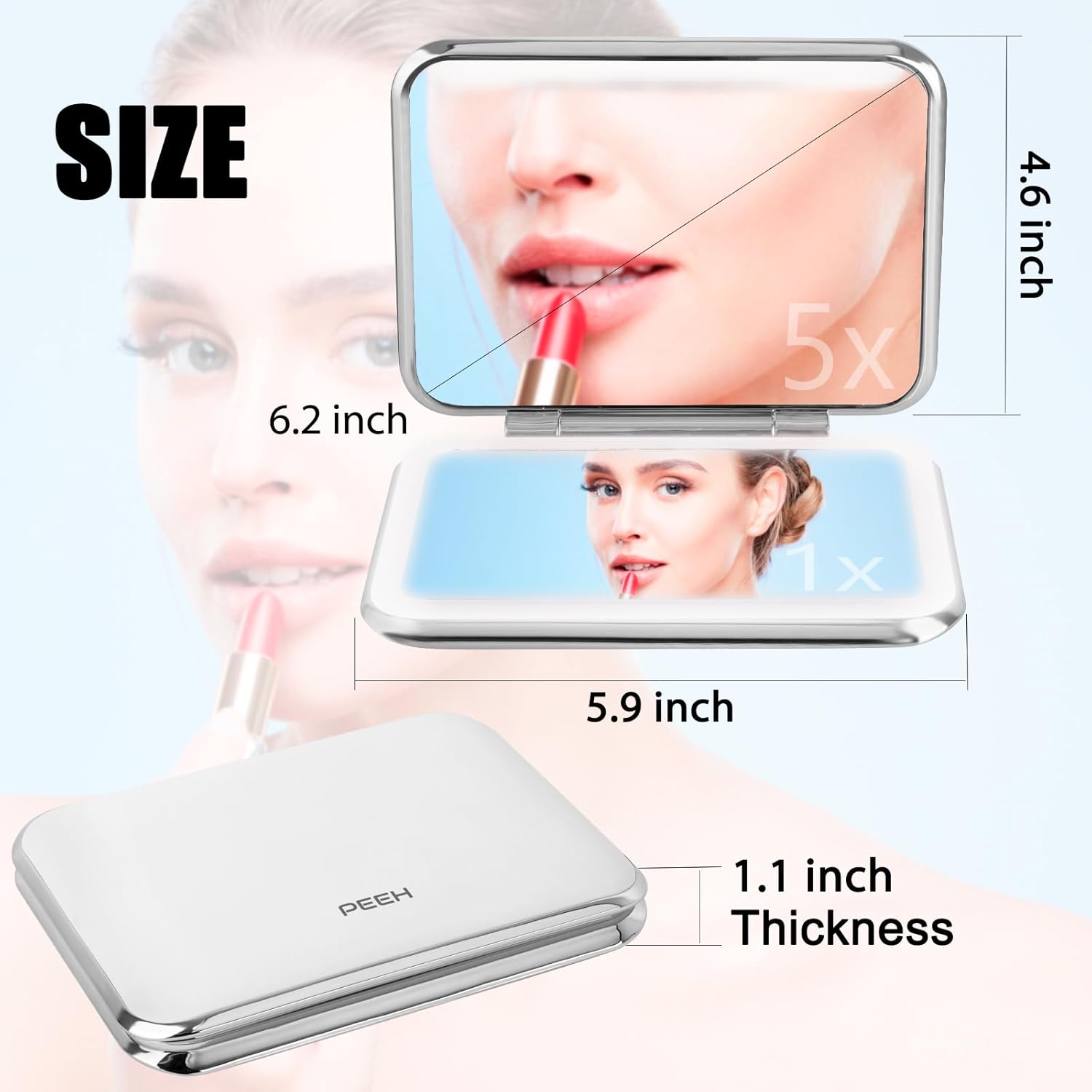 Omobolanle Espejo de maquillaje de viaje con luces, espejo de escritorio con luz, espejo de aumento 5X con soporte, luces de apagado automático,