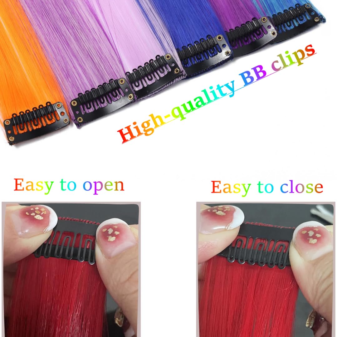 22 extensiones de cabello de colores con clip, accesorios de 22 pulgadas de largo, lacias, resistentes al calor, sintéticas, para fiestas de