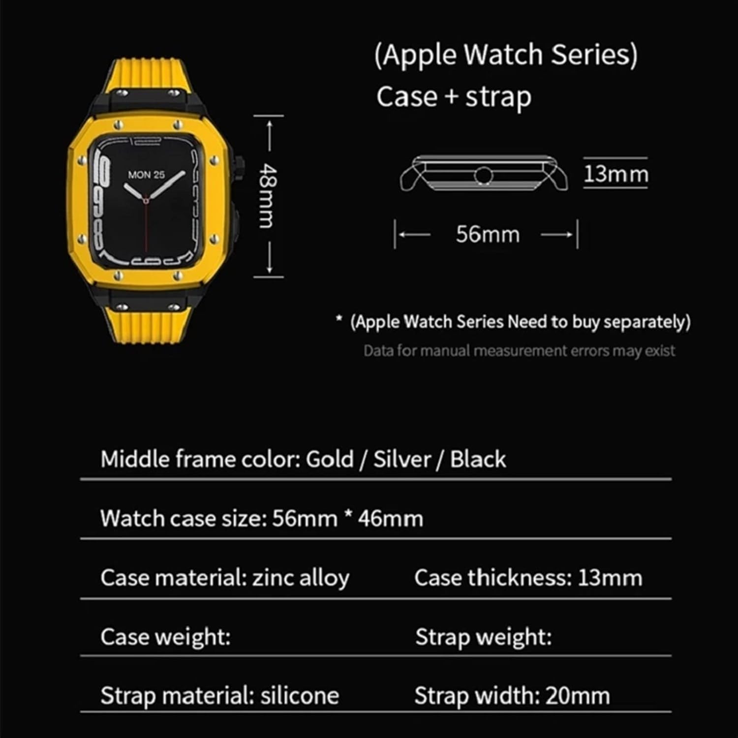 Modificación Mod Kit para Apple Watch Band Case 1.732 in 1.772 in 1.654 in Correa de silicona Marco de metal Accesorios para IWatch Series 8 7 6 5 4