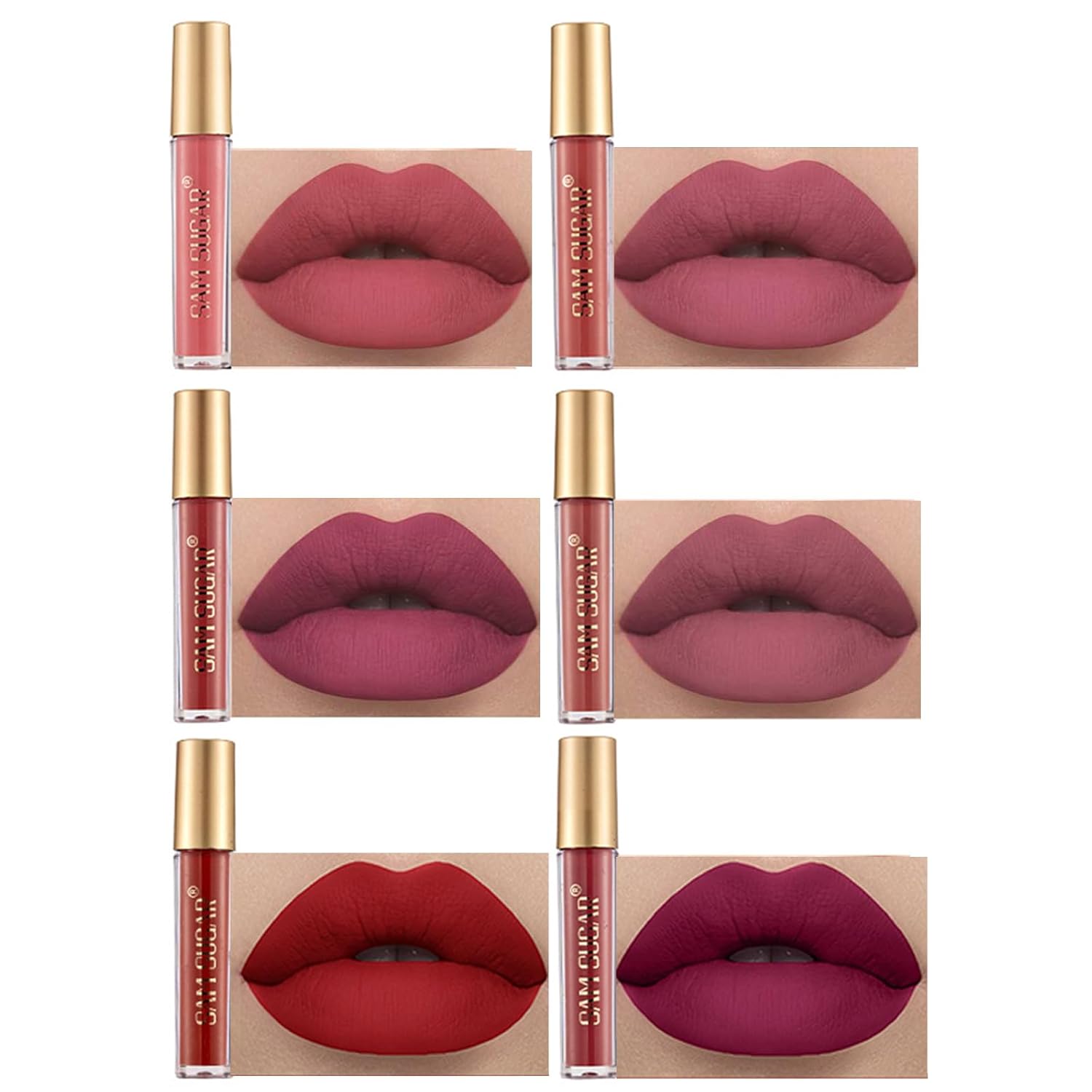 Juego de 6 lápices labiales líquidos mate eternos, de larga duración, impermeable, mate, kit de brillo labial nude de alta pigmentación, regalo de