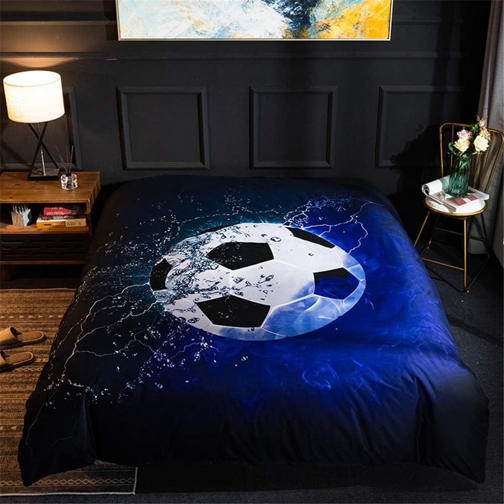 MOZEO Juego de funda de edredón de fútbol 3D de 3 piezas (1 funda de edredón + 2 fundas de almohada) para adolescentes y niños deportivos de