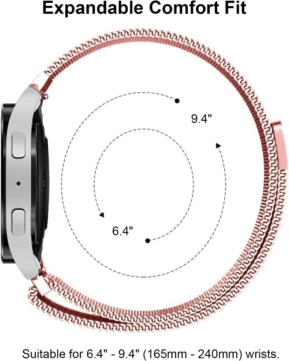 Correas de metal One Click No Gap compatibles con Samsung Galaxy Watch 6 5 4 1.575 in 1.732 inGalaxy Watch 6 Classic Band 1.850 in 1.693 inWatch 5