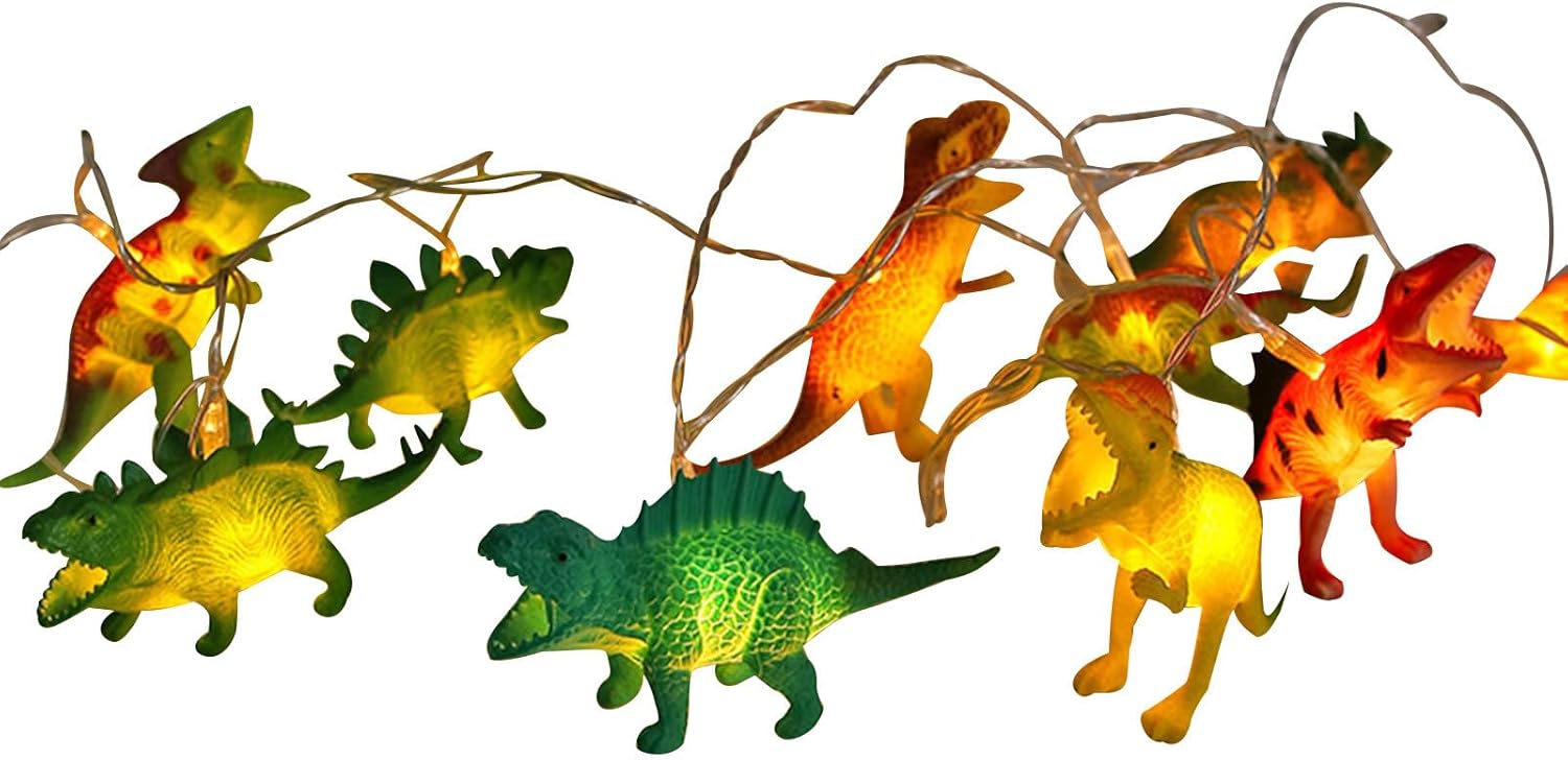 Cadena de 10 luces LED de dinosaurio de 4.92 pies, tira de luces de dinosaurio con dinosaurios brillantes, luz de dinosaurio de aspecto realista,