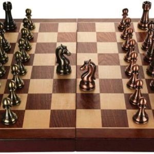 ROLTIN Juego de caja de regalo de ajedrez de metal y bronce, tablero plegable especial para juego, juegos de ajedrez de entrenamiento diario ROLTIN Juego de caja de regalo de ajedrez de metal y bronce, tablero plegable especial para juego, juegos de ajedrez de entrenamiento diario