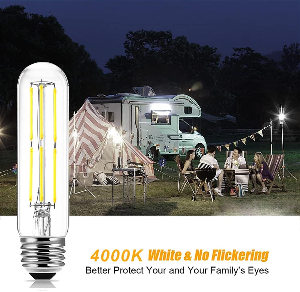 Bombilla LED de 12 voltios, 6 W, filamento Edison vintage acdc12 V 24 V, bajo voltaje, 4000 K, luz diurna blanca equivalente a 60 W, base E26 para