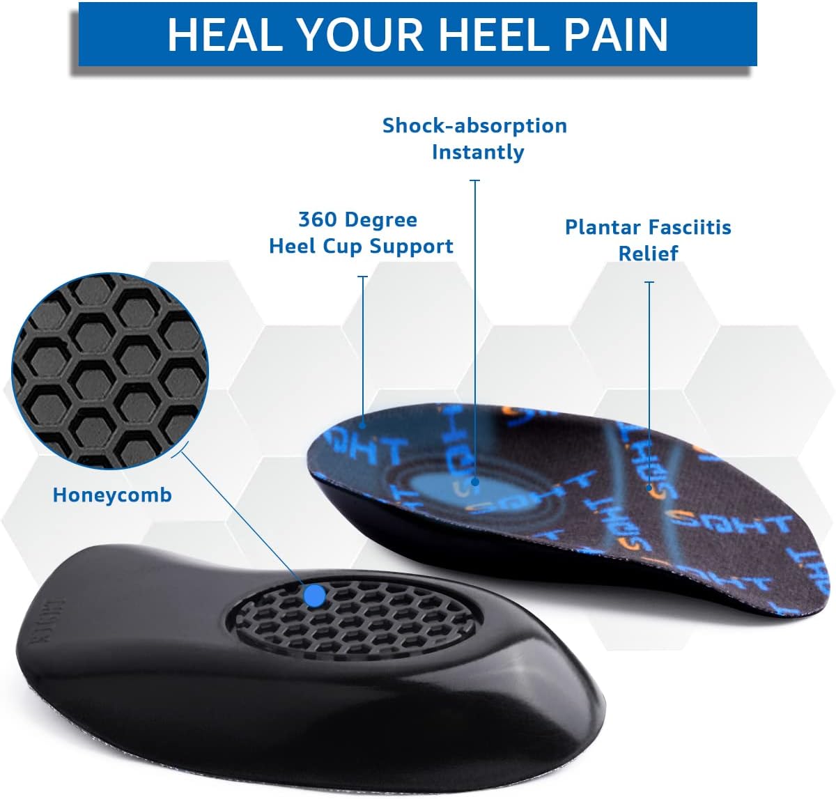 SQHT Plantillas para fascitis plantar, plantillas ortopédicas de alivio rápido para el dolor de talón, espolones de talón y tendinitis de Aquiles,