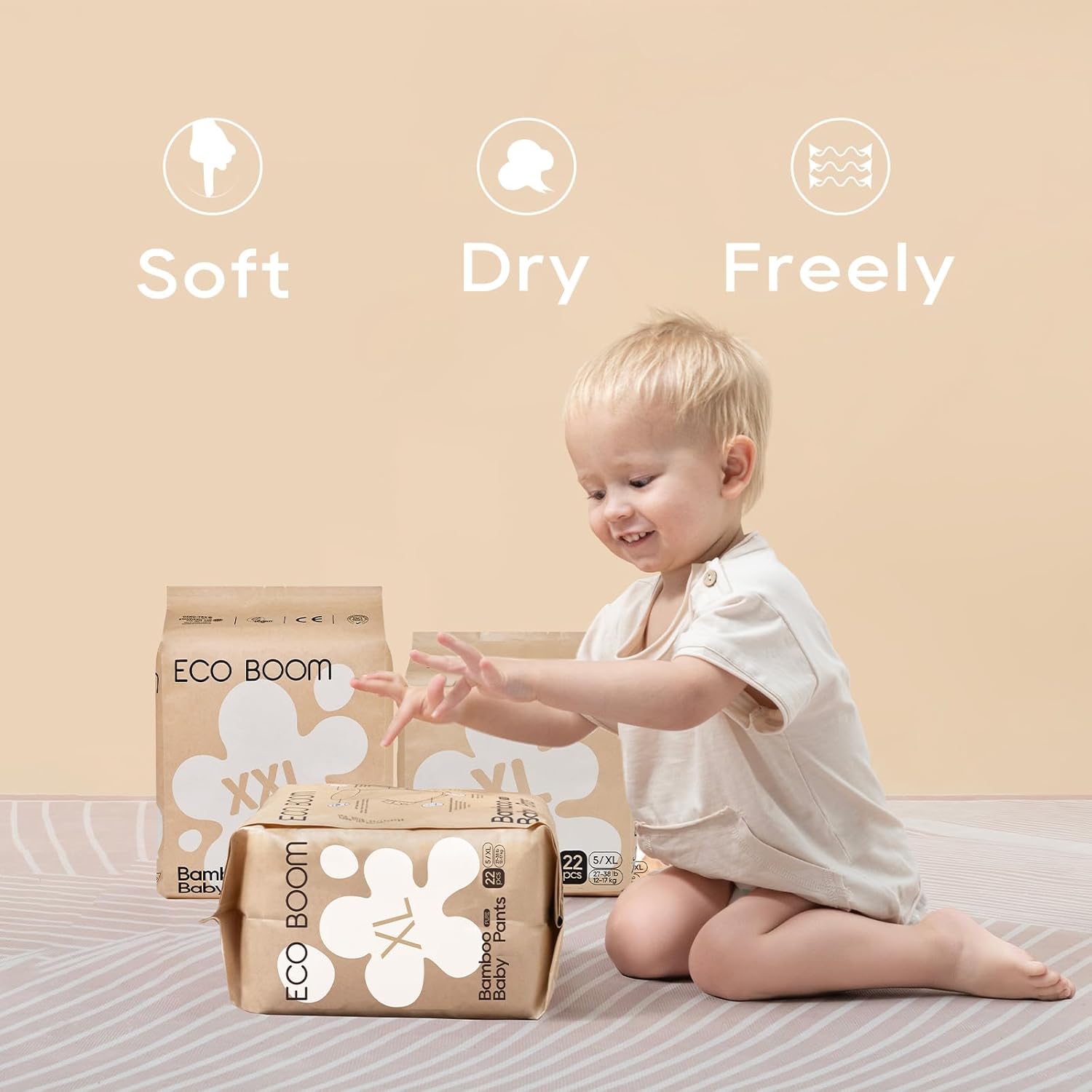 Eco boom Pantalones de entrenamiento para niños pequeños, hipoalergénicos para pieles sensibles, talla 6 adecuada para 33+lb (XXL, 17 unidades)