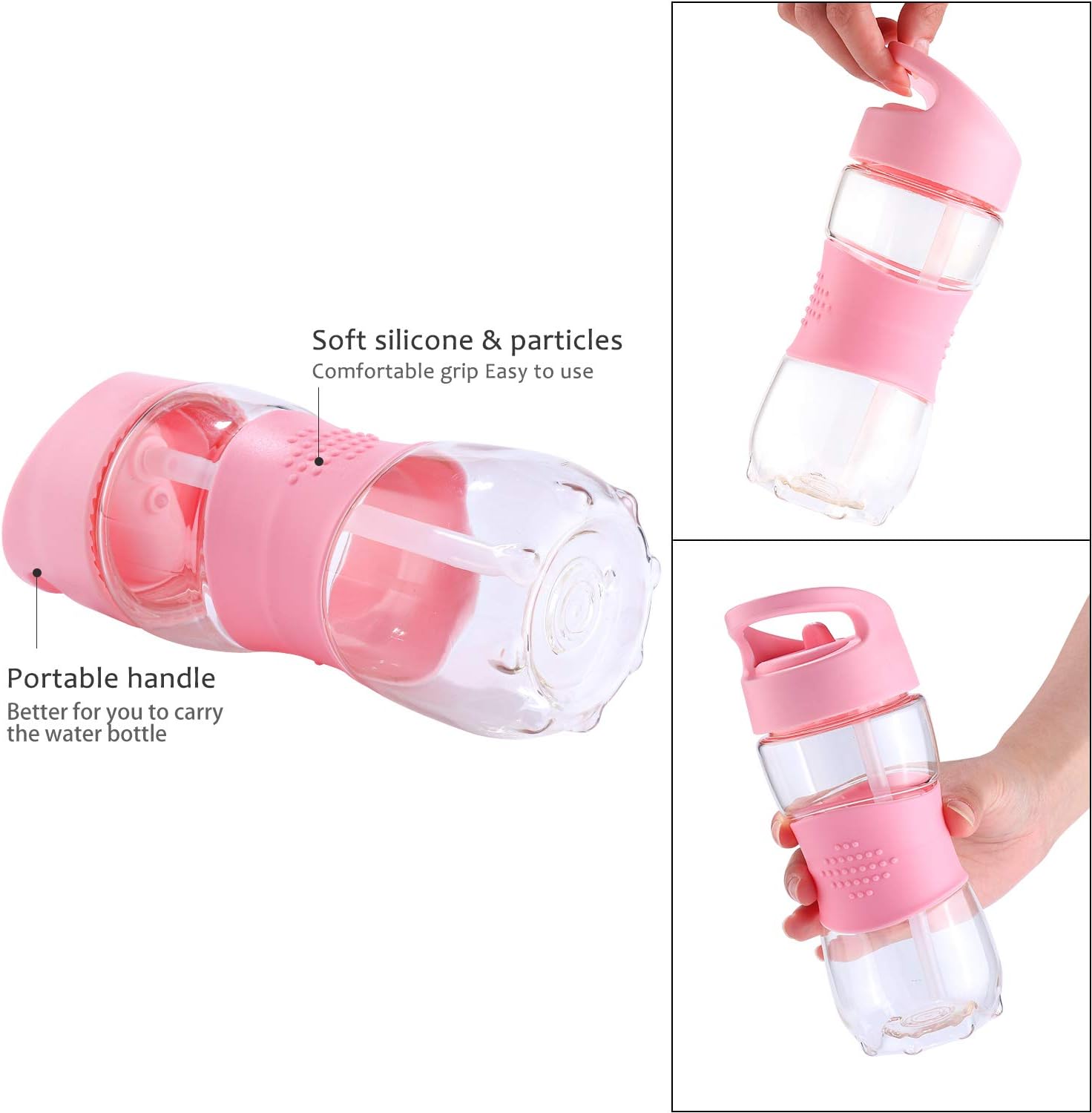 Sivaphe Botella de agua para niños con pajilla, 12 onzas, sin BPA, de plástico Tritan para niñas pequeñas, botella transparente para beber para el