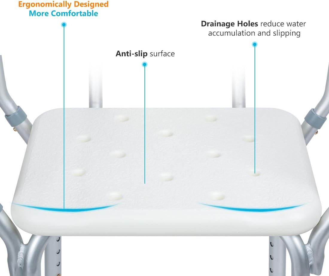 OasisSpace Silla de ducha resistente con respaldo  Silla de bañera con brazos para discapacitados, discapacitados, personas mayores y ancianos  Asas