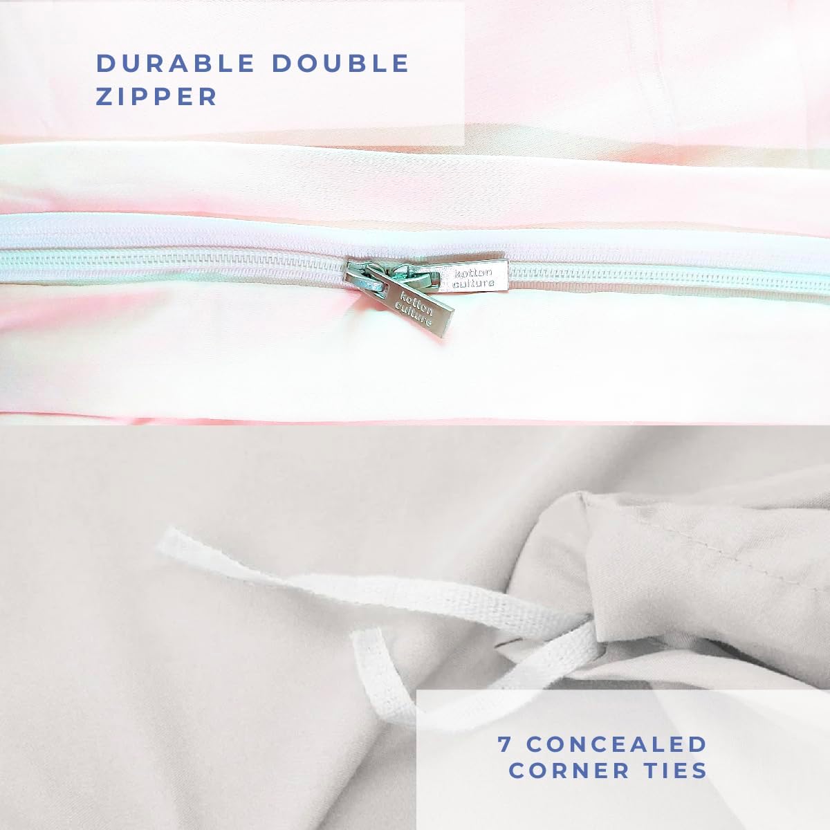 Kotton Culture – Juego de funda de duvet de 3 piezas, 100% algodón egipcio de 1000 hilos, con cierre de cremallera y lazos en las esquinas, diseño