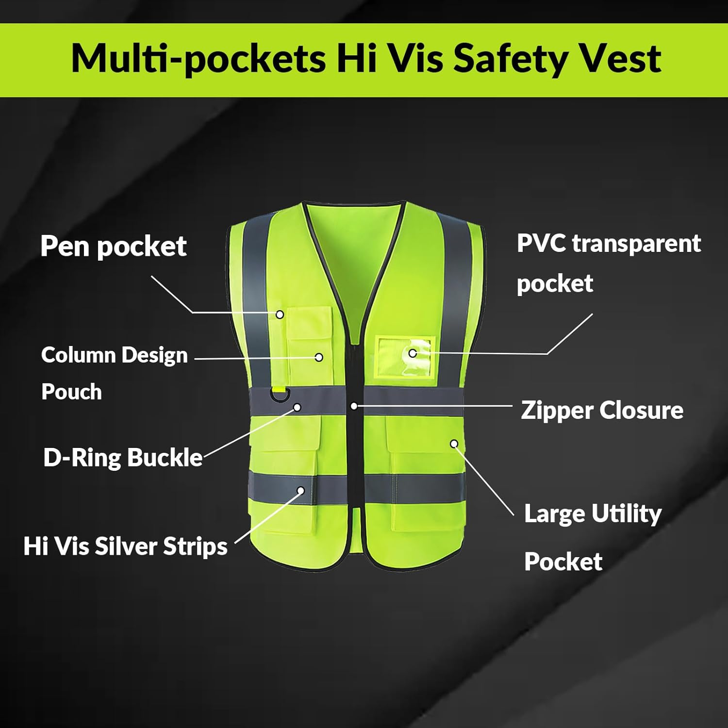 BeautyWill Chaleco de seguridad Logotipo personalizado Chaleco reflectante de alta visibilidad Clase 2 Hi Vis Chaleco de seguridad Ropa de trabajo