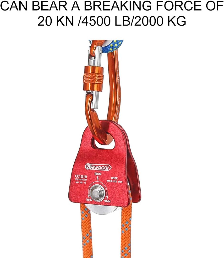 NewDoar Micro Mobile Single Polea, 20kN (4500 lb) Max Rope 12 in para aparejos arboristas escalada rescate, certificado CE