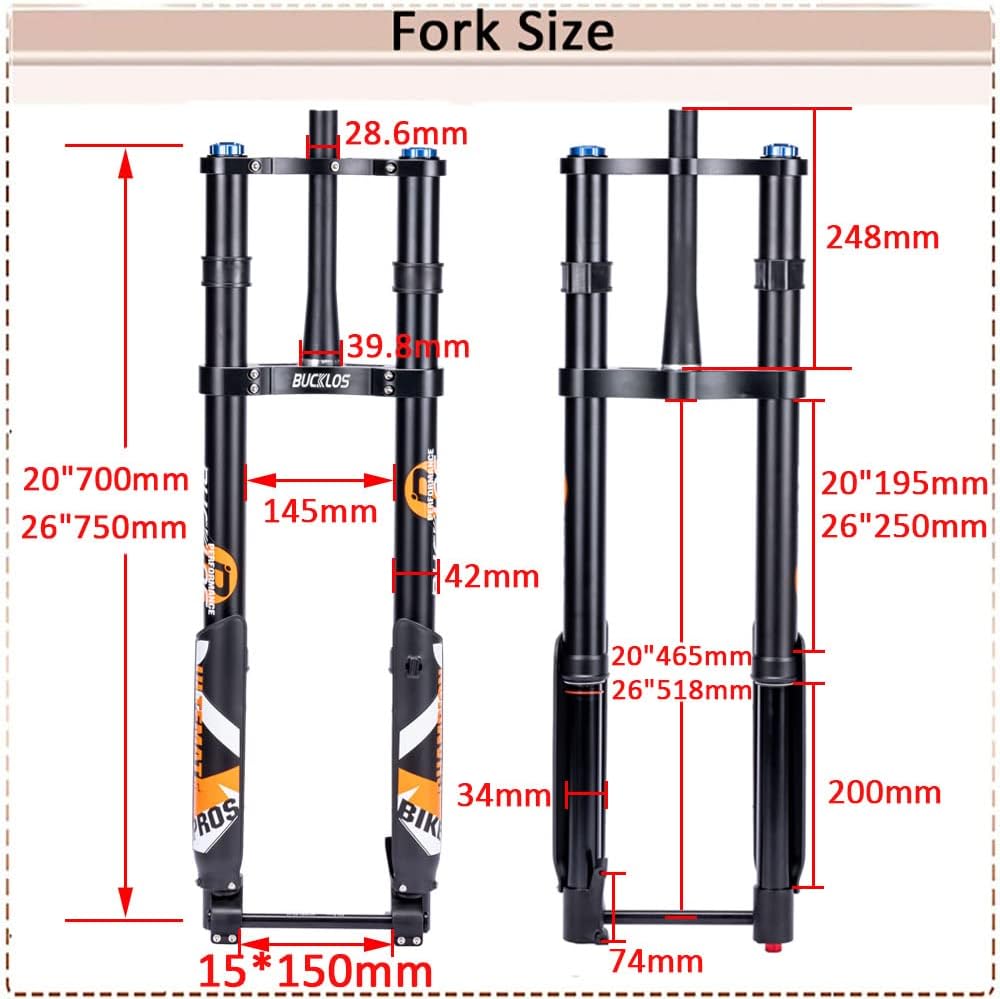 BUCKLOS Fat Tire 5.0 2026 pulgadas Air Electric Mountain Bike Horquilla de suspensión invertida, eje pasante de 0.591 x 5.906 in, 1407.087 in,