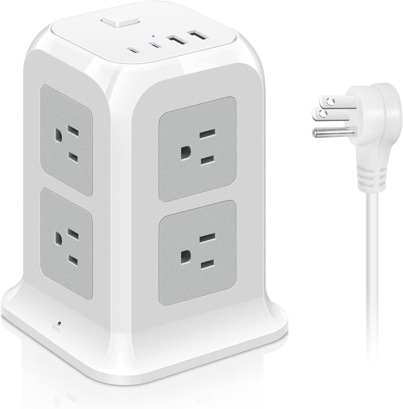 ODOM Torre de regleta USB C con 8 tomas de corriente + 4 puertos USB (2 USB C) + cable de extensión de 6 pies, protector de sobretensiones múltiples