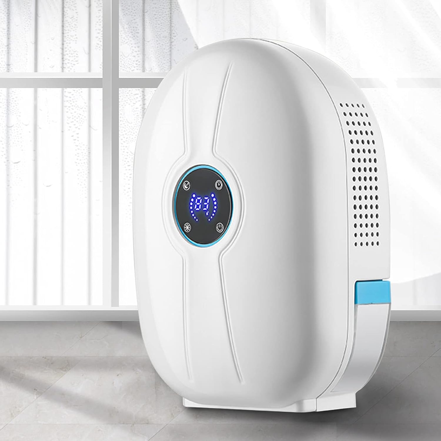 Deshumidificador portátil de 22 W de 215 pies cuadrados, mini deshumidificador remoto blanco con tanque de agua de 16.9 fl oz y pantalla LCD,
