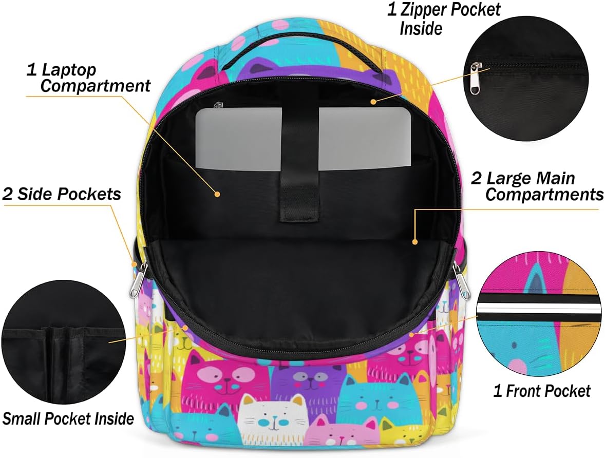 Smart Cartoon Cat Travel Laptop Backpack for Women Lightweight Laptop Bag Fits 15.6 inch Laptop Durable Travel Backpack Casual Daypack for Work