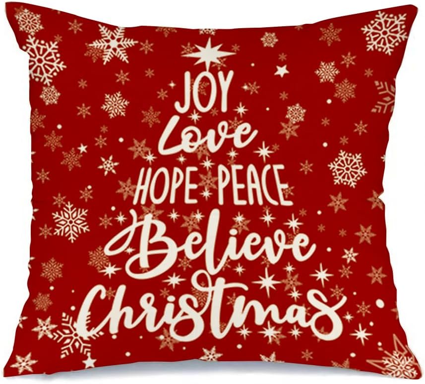 RABUSOFA Red Believe – Fundas de almohada navideñas de 18 x 18 pulgadas, fundas de almohada decorativas de Navidad, fundas de cojín de Navidad con