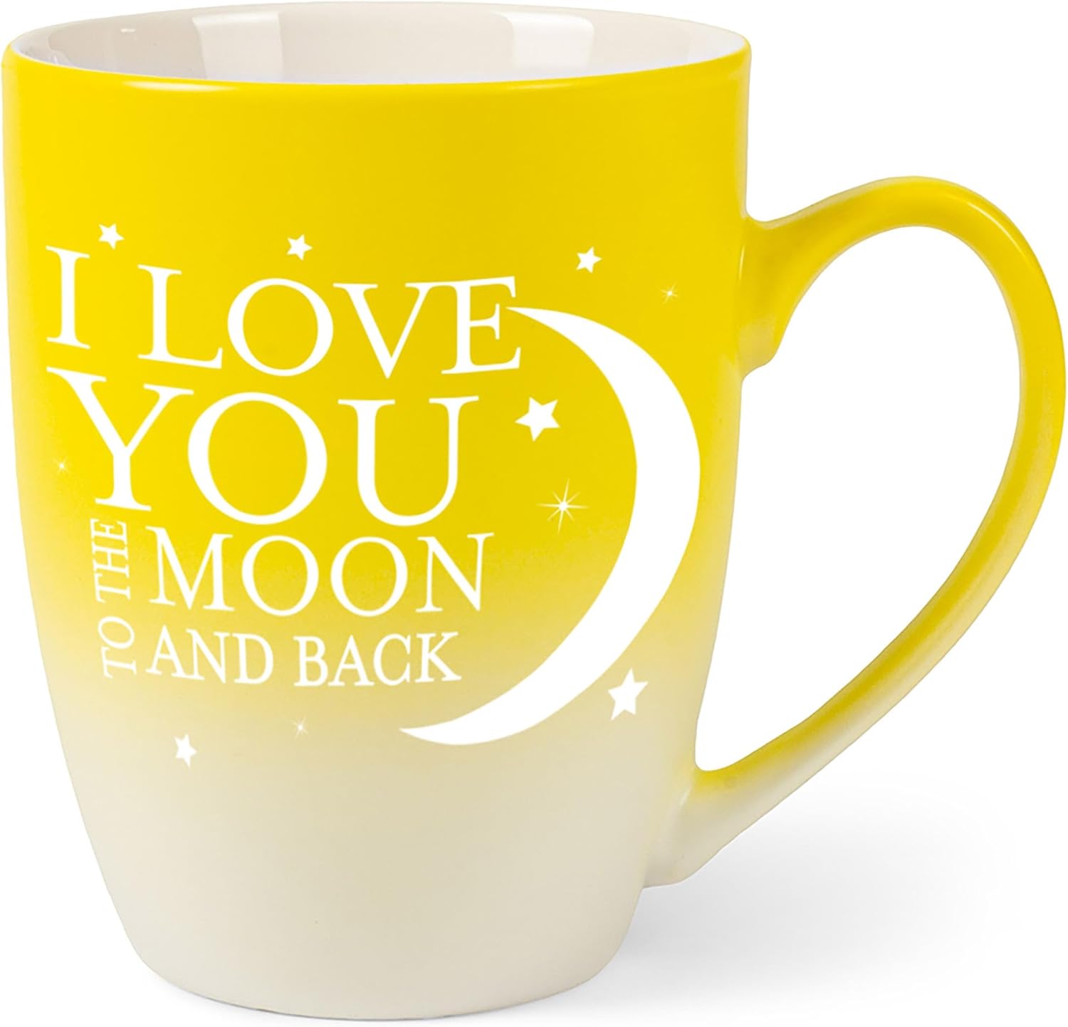 Elanze Designs Love You Moon And Back – Taza de café de cerámica de cerámica de 12 onzas, color amarillo mate y blanco, dos tonos degradados