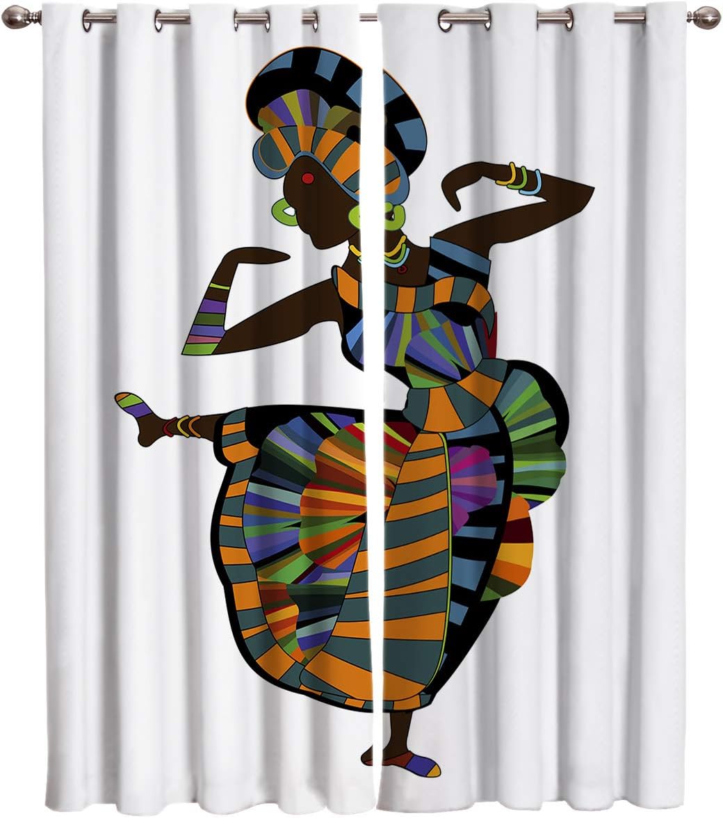 FortuneHouse Blackout Curtains Thermal Insulated Dancing African Woman Solid Pattern Metal Grommet Elegant Room Drapes Window Curtain for Bedroom