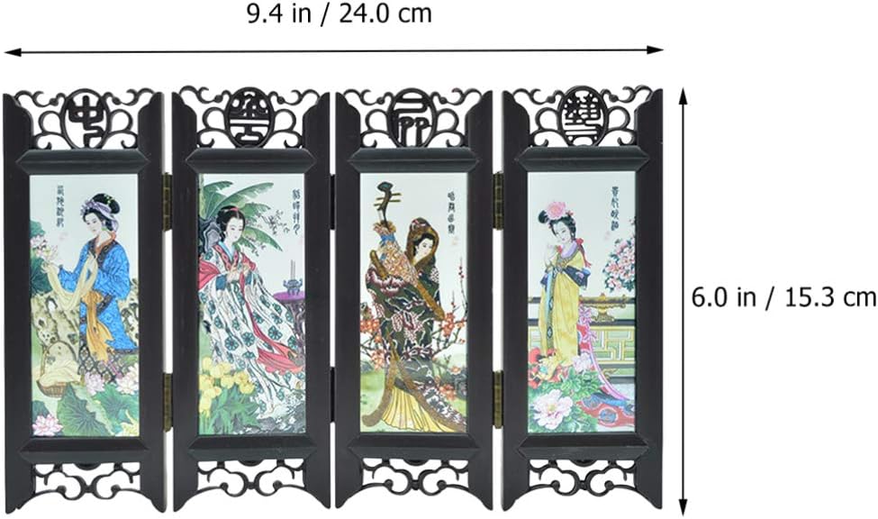 ABOOFAN Mini 4 paneles de arte chino tradicional divisor para decoración del hogar lacquerware decorativo pantalla para el hogar divisor de