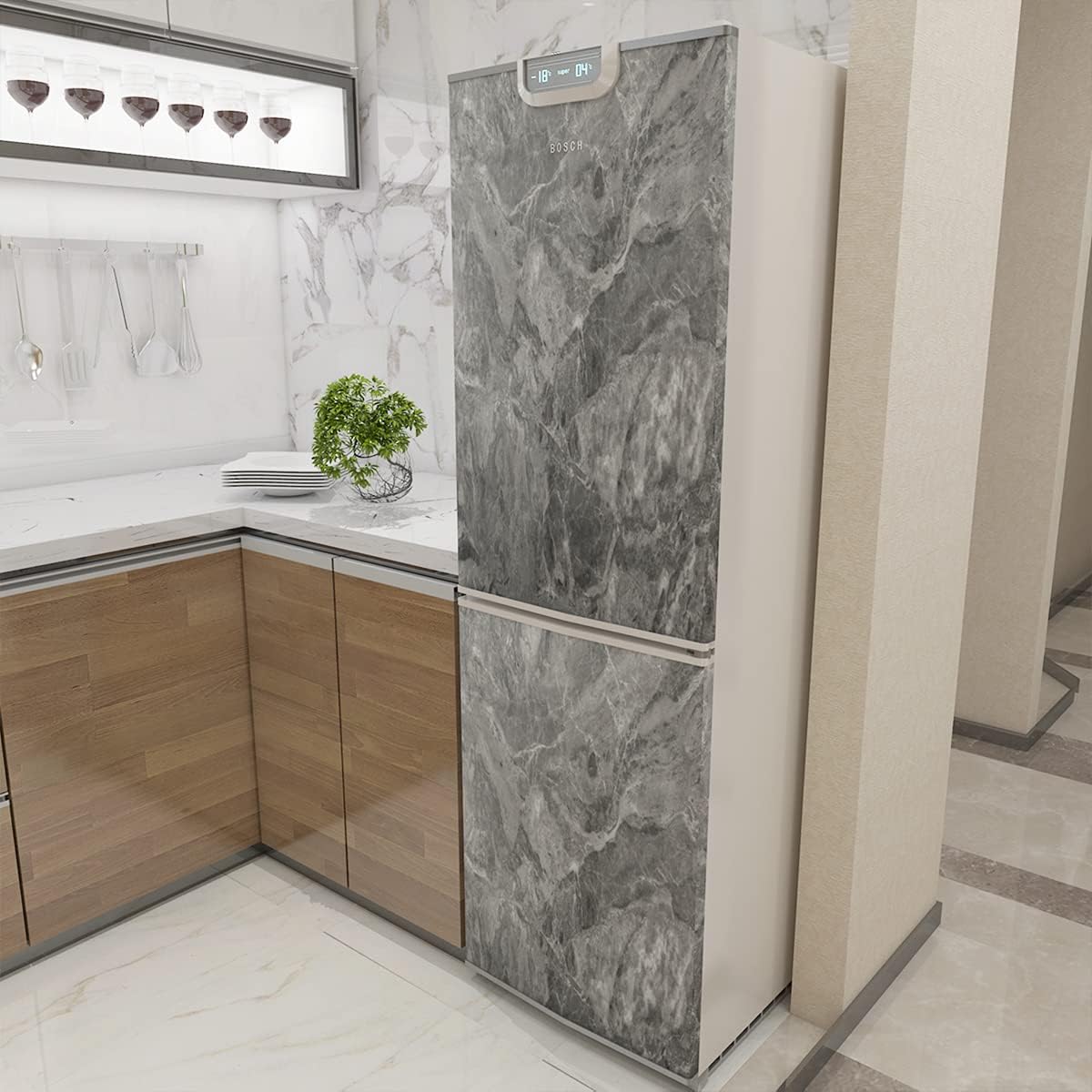 TOTIO Papel tapiz de mármol gris ultra ancho de 31.5 x 315 pulgadas, adhesivo mate grueso, impermeable, granito gris oscuro, textura de granito,