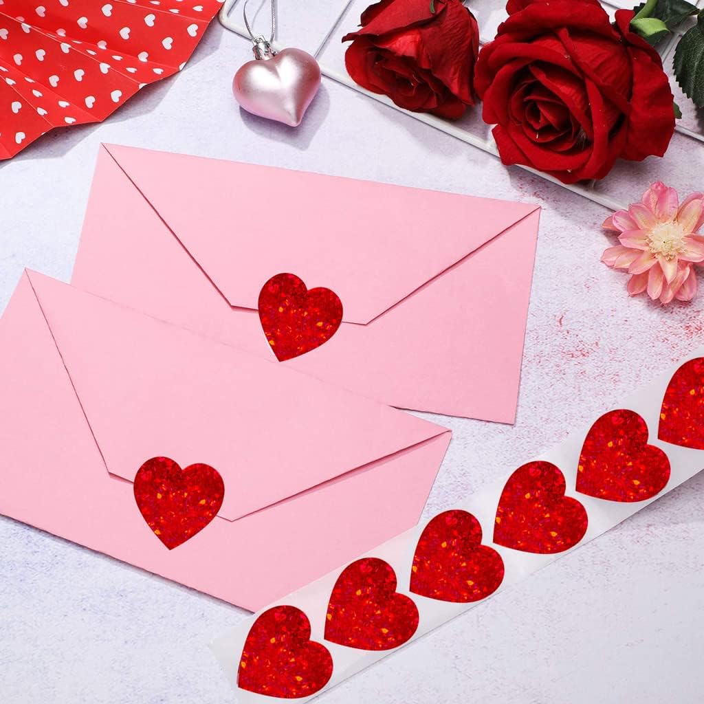 500 calcomanías de corazón con purpurina para niños, calcomanías de corazón rojo de San Valentín de 1.5 pulgadas, calcomanías de amor para álbumes