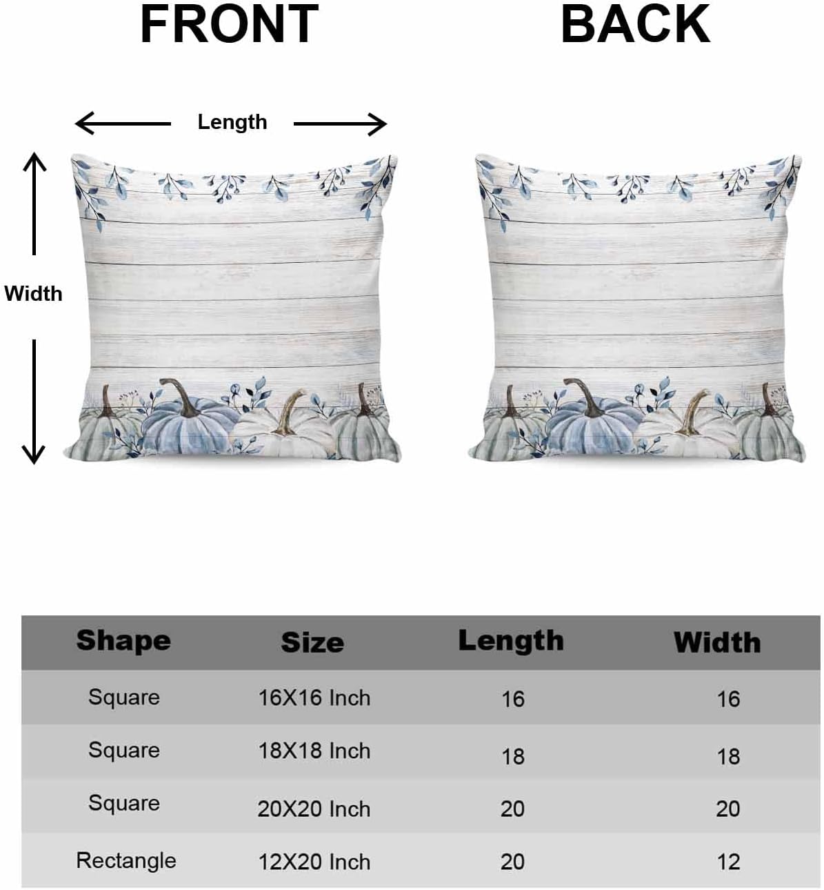 Cotton Throw Pillow Covers Reversible Set of 2, Pumpkin Blue Tree Leaves Floral Fall Soft Couch Pillow Covers for Sofa Bedroom Living Room 18 x 18