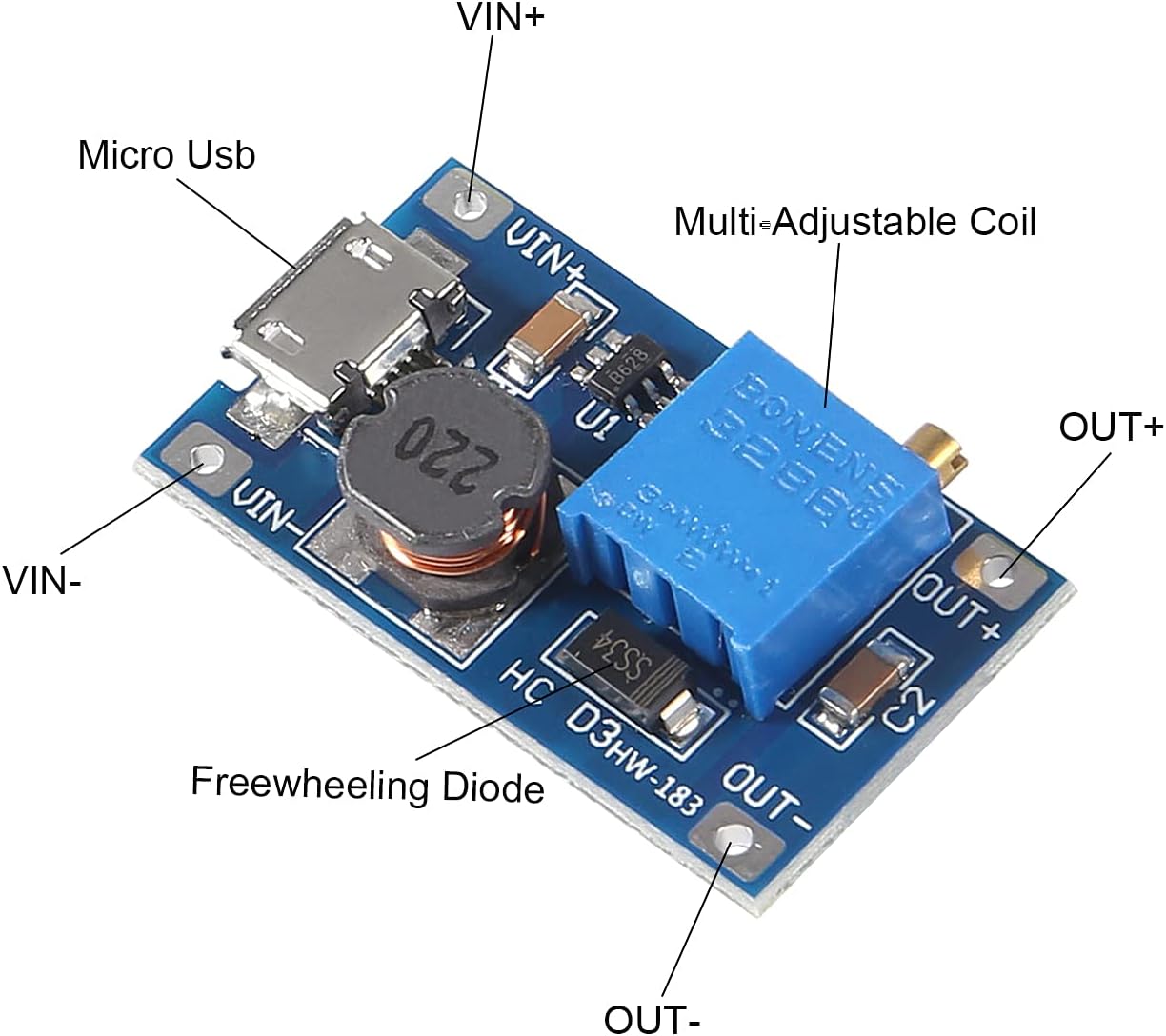 MT3608 DC a DC Step Up Boost Converter, MELIFE MT3608 con regulador de voltaje Mico USB DC ajustable Step Up Boost Converter Voltaje de potencia