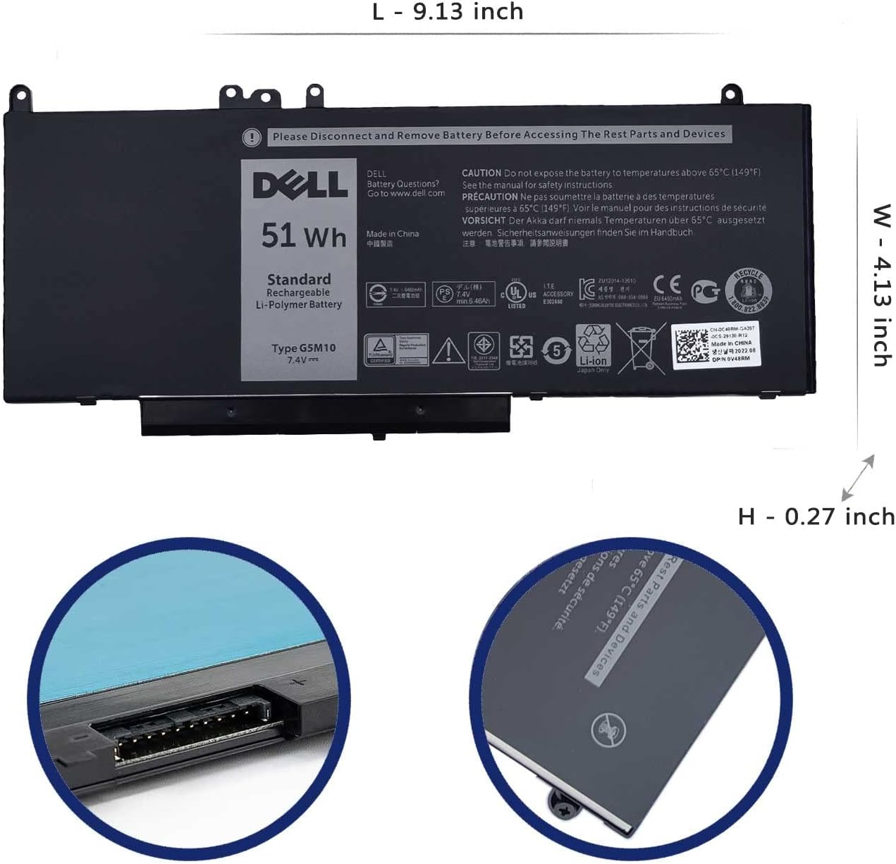 DELL G5M10 – Batería para portátil Dell Latitude 14 E5450 5450 Dell Latitude 15 E5550 5550 Series Notebook 15.6 pulgadas G5M10 0WYJC2 8V5GX R9XM9