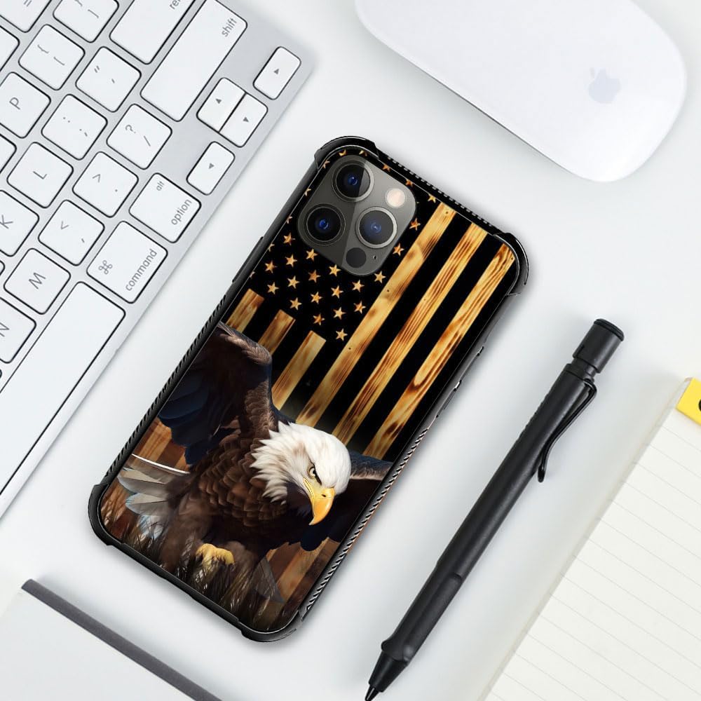 TnXee Funda compatible con iPhone 11 Pro Max, funda de grano de madera con bandera estadounidense de águila calva para iPhone 11 Pro Max, fundas