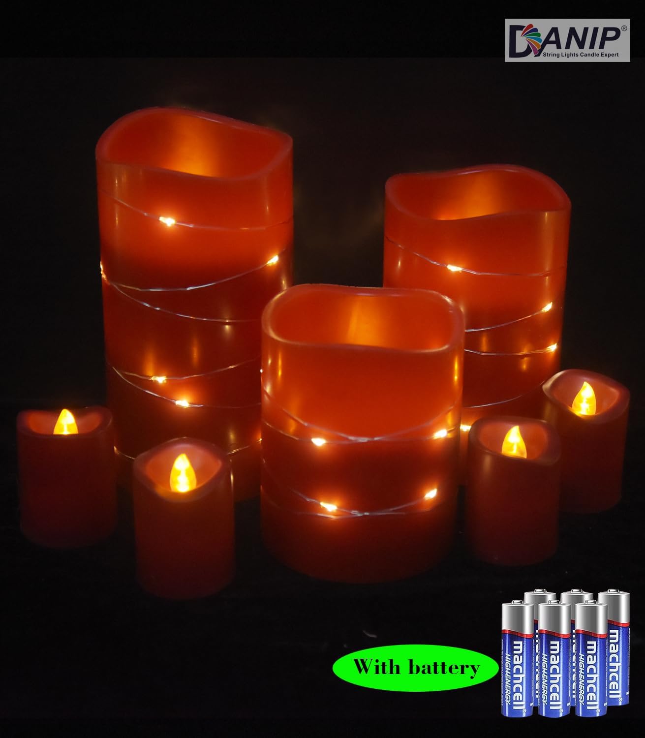 Vela LED roja sin llama con cuerda de estrella incrustada, juego de 3+4 piezas de velas LED, con control remoto de 11 botones, función de