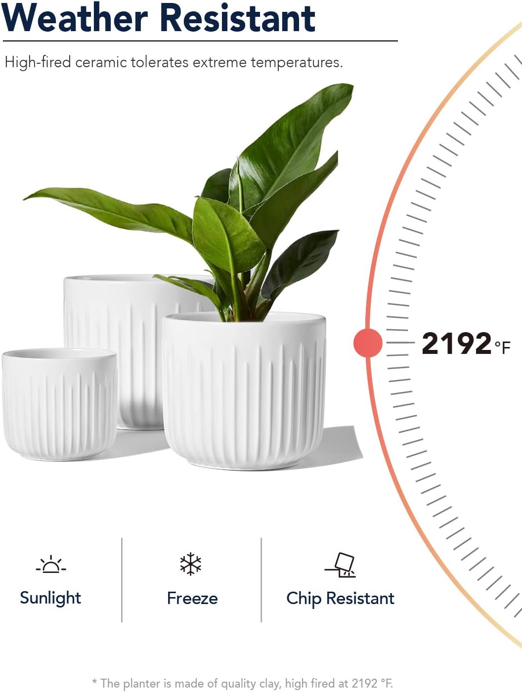 LE TAUCI Macetas de cerámica, juego de 3 macetas para plantas de interior, macetas de 8.3 + 6.9 + 5.7 pulgadas con agujeros de drenaje, macetas