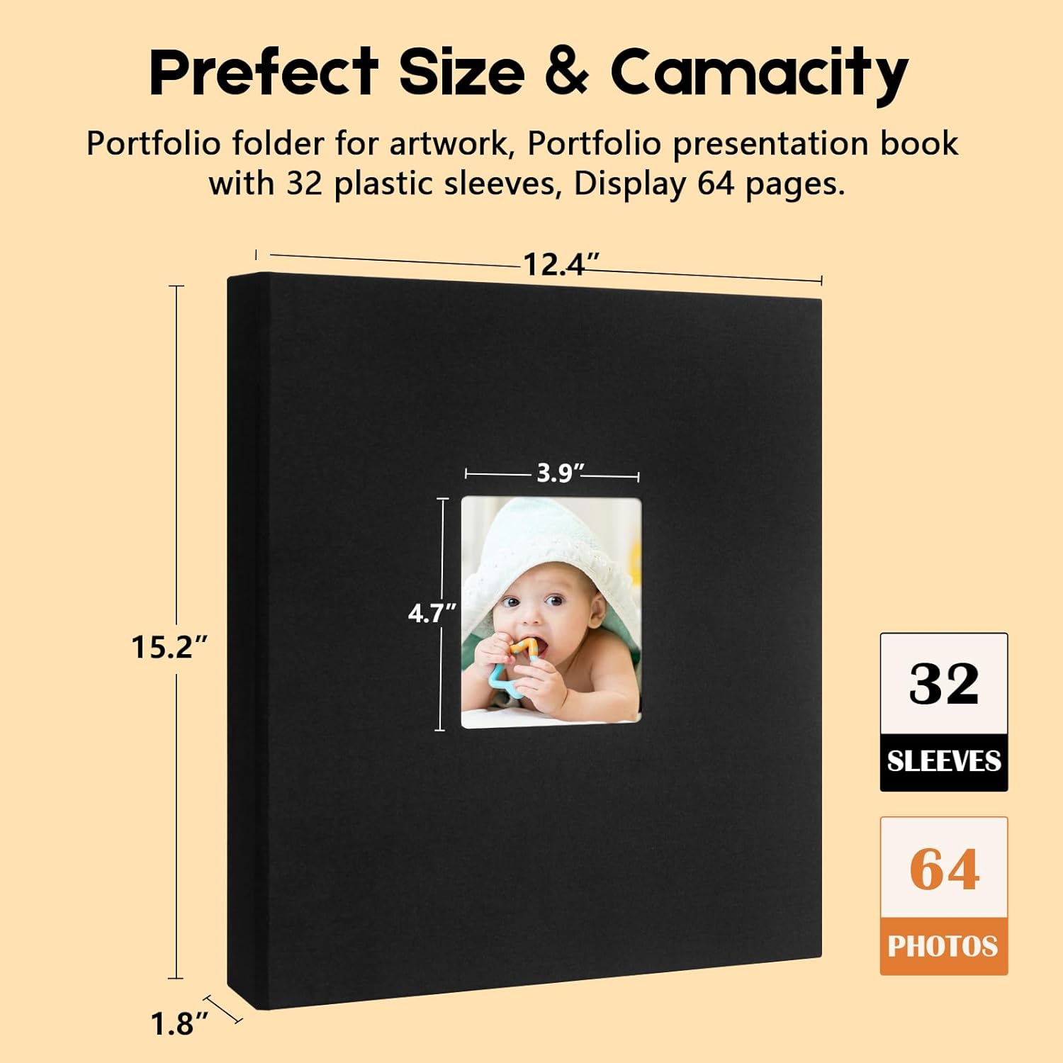 Aevdor Álbum de fotos de 11 x 14 pulgadas con capacidad para 64 fotos, portafolio de arte con cubierta de lino de 11 x 14 pulgadas, carpeta de arte