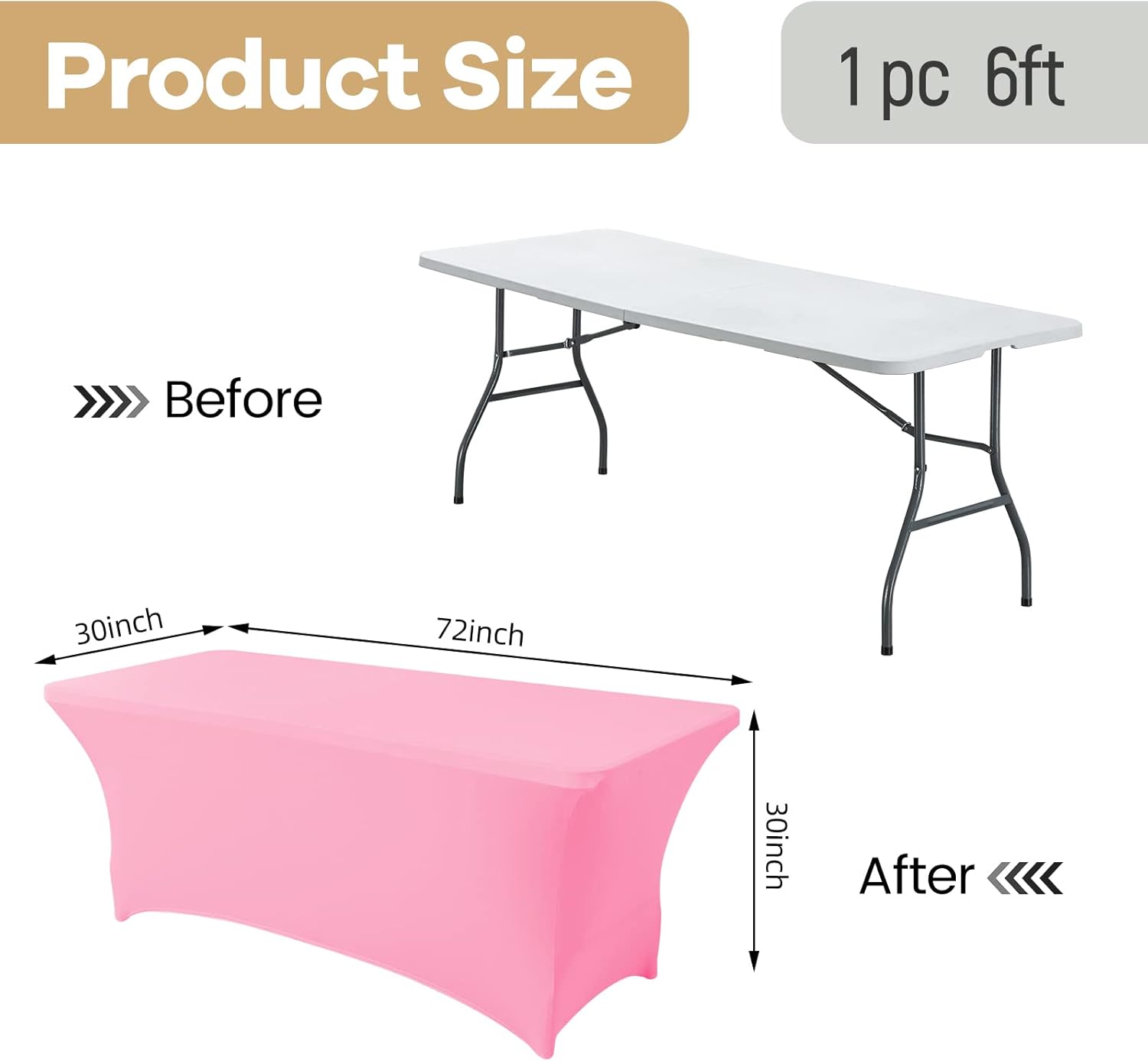 AZON Mantel de elastano elástico de 6 pies, lavable y resistente a las arrugas, color rosa, para cocina, mesa rectangular ajustable para fiestas,