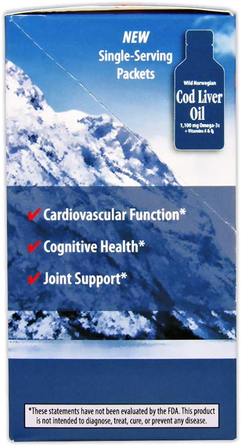 Carlson – Paquetes de aceite de hígado de bacalao Grab + Go, paquetes de viaje, Rip & Sip, de una sola porción, 1100 mg de omega-3, más vitaminas A