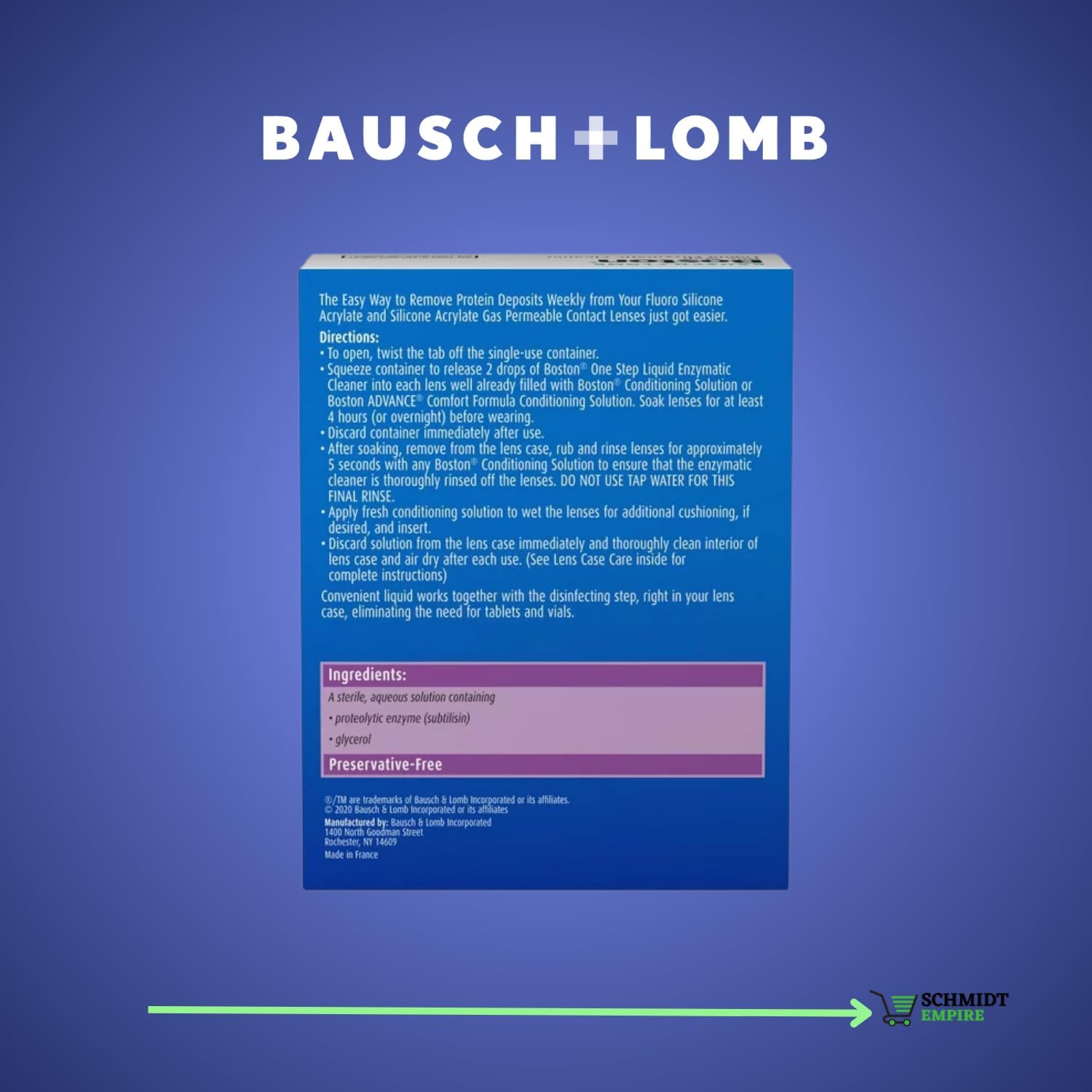1 limpiador enzimático líquido Boston One Step de Bausch Lomb, 15 dispensadores estériles de un solo uso + 1 funda para lentes de contacto + 1
